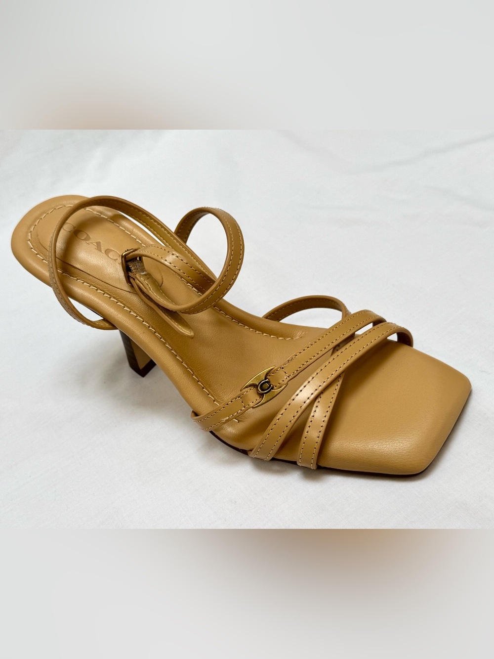New COACH Kelsey Ankle Strap Sandal Tan 6 Strappy Evening Dress Shoes - Picture 5 of 8